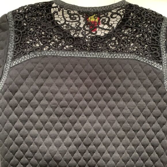GILI Quilted Jacket Lace Faux Leather Trim Size 4 - Picture 7 of 12